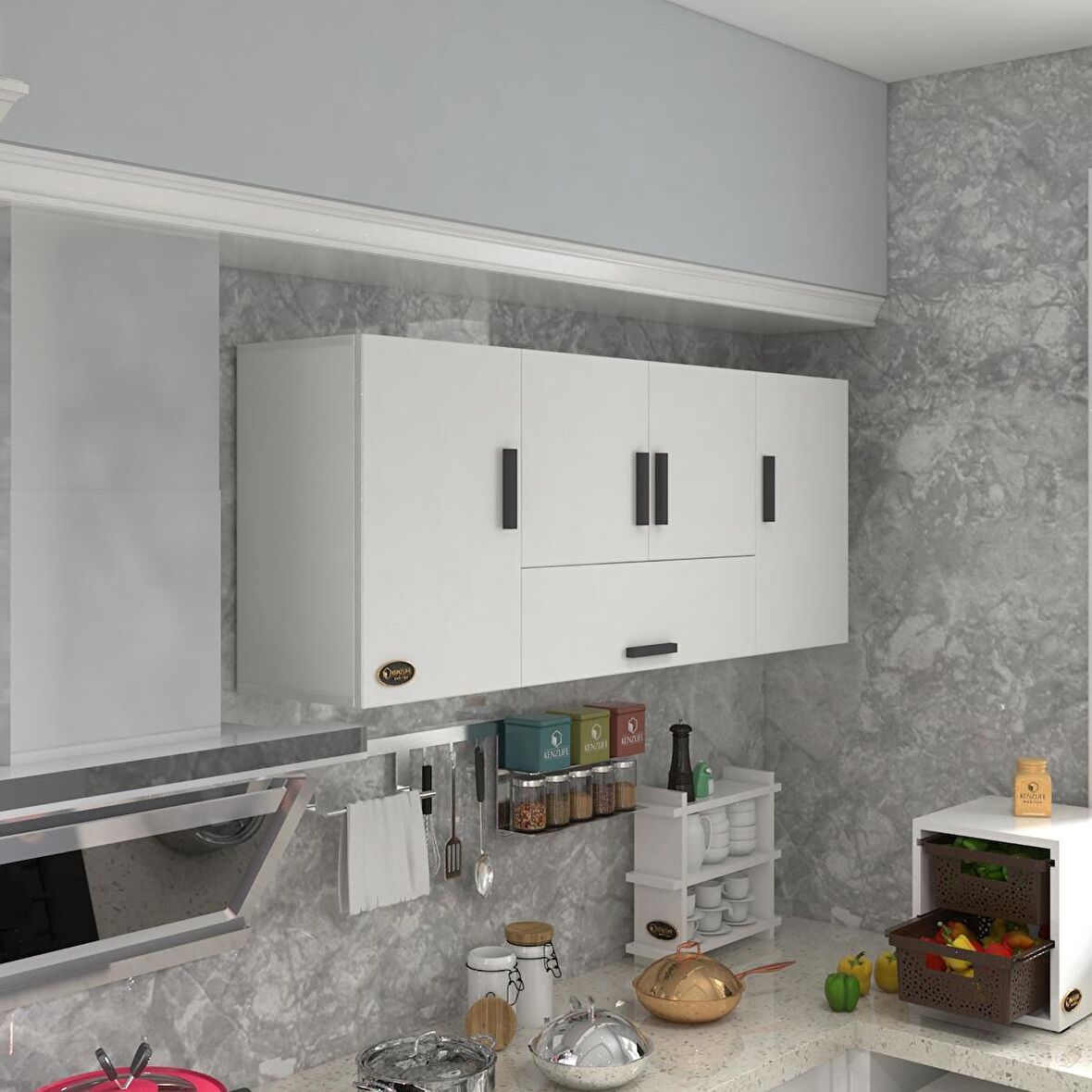 Kenzlife hazır mutfak acus22 byz 060*150*22 mutfak banyo dolabı kapaklı raflı