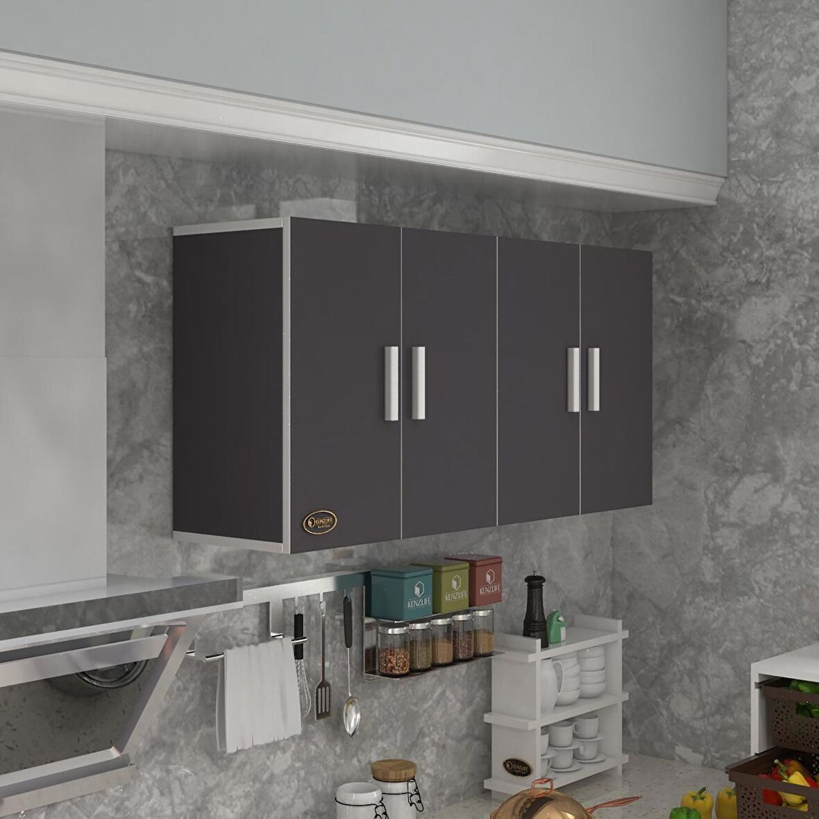 Kenzlife hazır mutfak merta gri 060*120*22 mutfak banyo dolabı kapaklı raflı