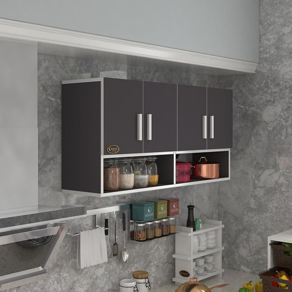 Kenzlife hazır mutfak vesper gri 060*120*22 mutfak banyo dolabı kapaklı raflı