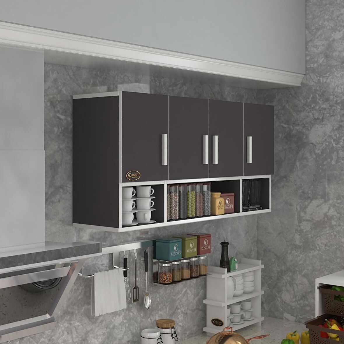 Kenzlife hazır mutfak severus gri 060*120*22 mutfak banyo dolabı kapaklı raflı