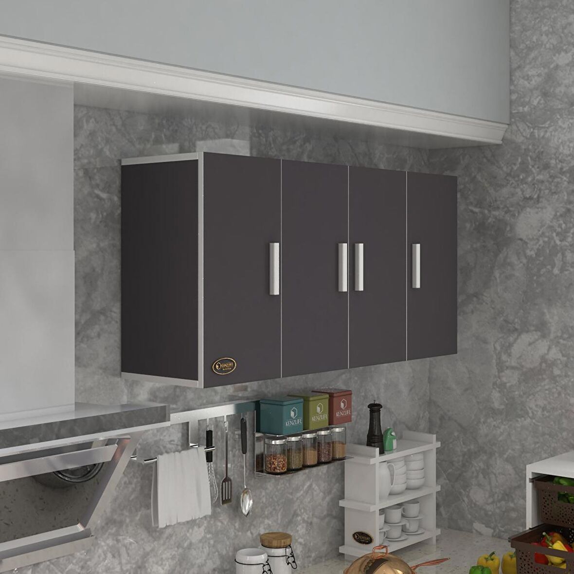 Kenzlife hazır mutfak merlanda gri 060*120*22 mutfak banyo dolabı kapaklı raflı
