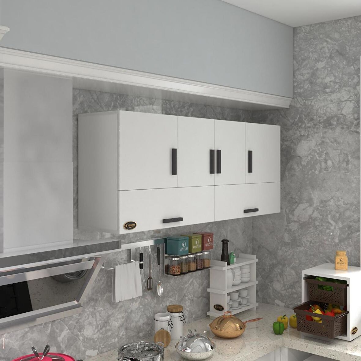 Kenzlife hazır mutfak general byz 060*150*22 mutfak banyo dolabı kapaklı raflı