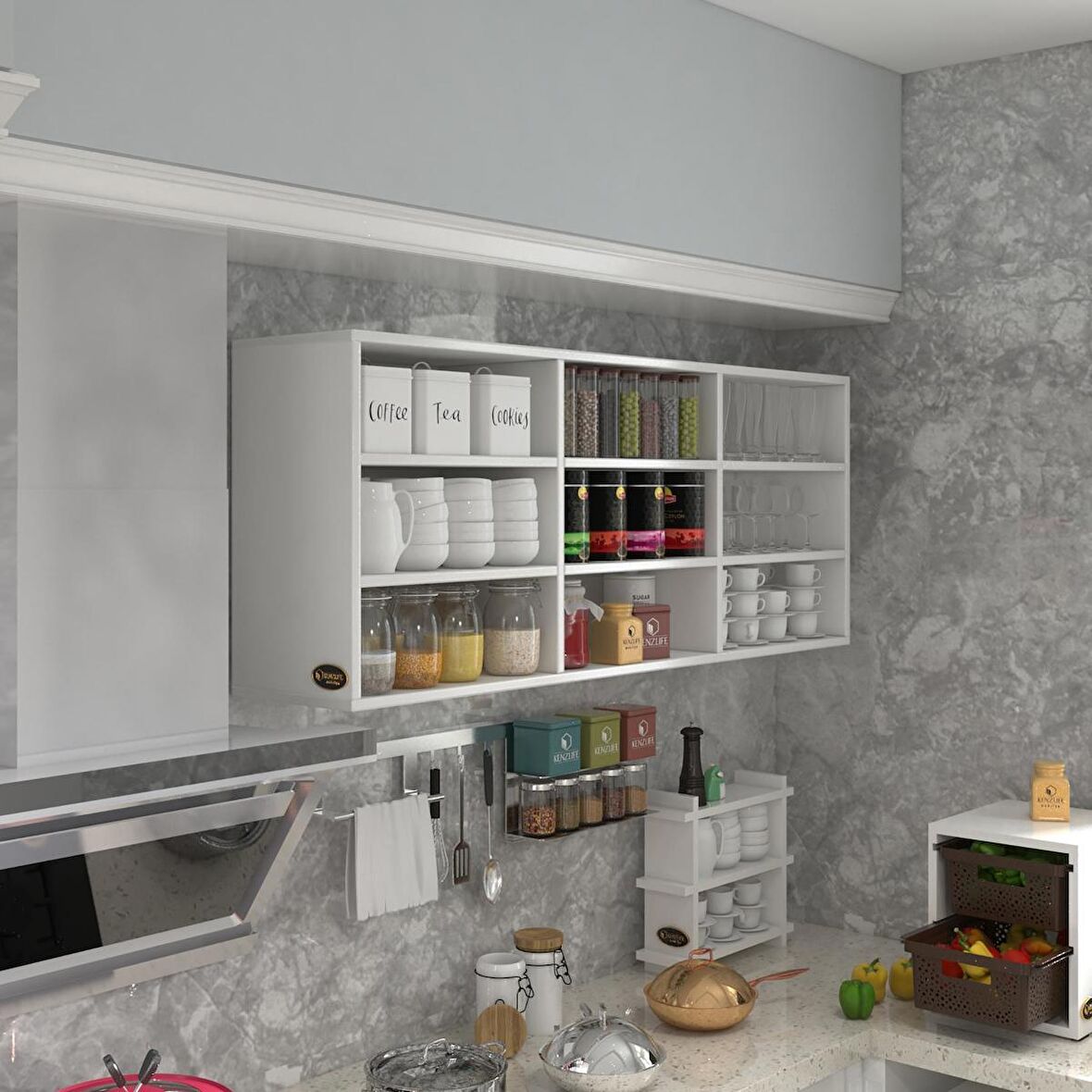 Kenzlife hazır mutfak orela byz 060*150*22 mutfak banyo dolabı kapaksız raflı