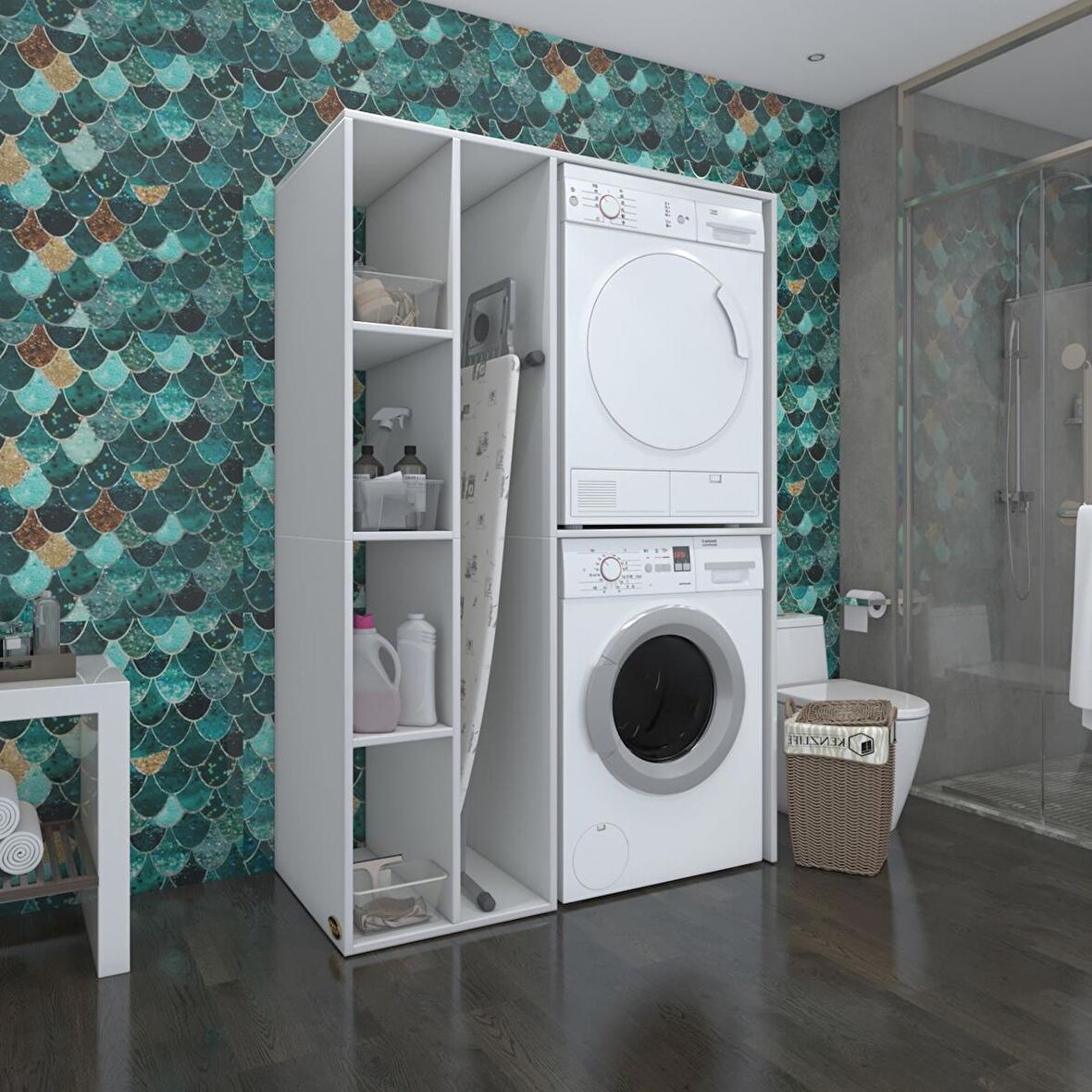 Kenzlife çamaşır-kurutma makinesi dolabı alyusha sol byz 180*120*60 banyo kapaksız arkalıksız