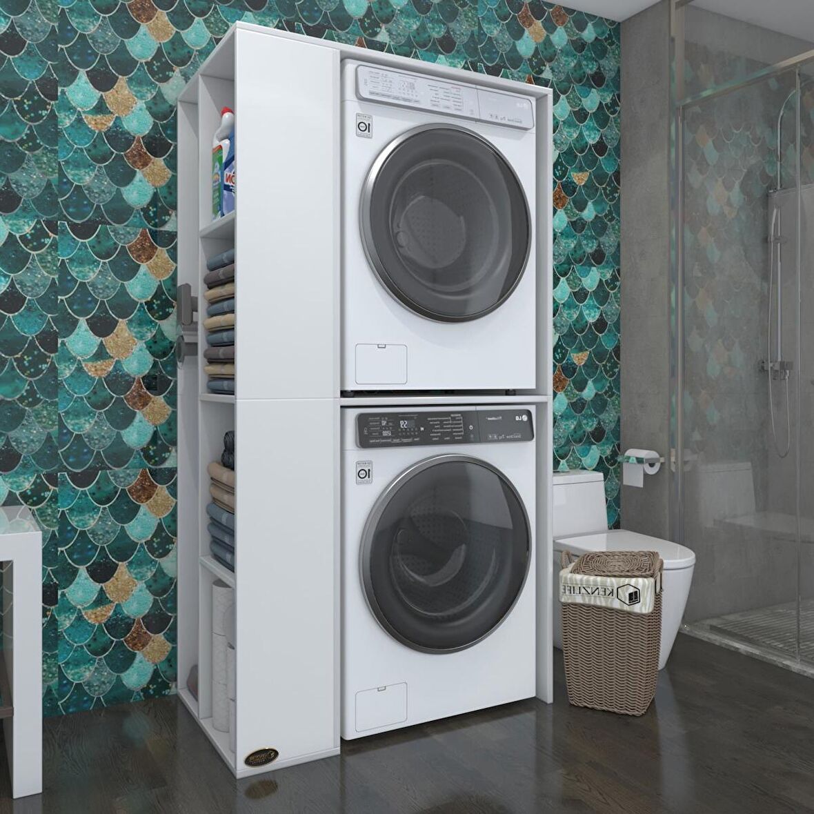 Kenzlife çamaşır-kurutma makinesi dolabı demyan sol byz 180*090*60 banyo kapaksız arkalıksız