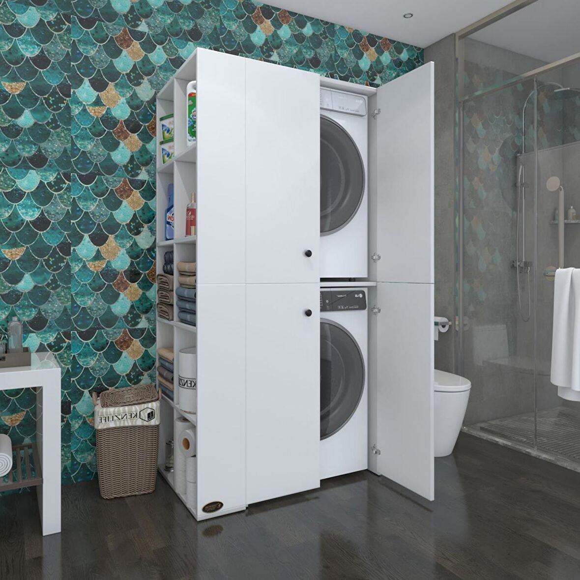 Kenzlife çamaşır-kurutma makinesi dolabı kapaklı fedyenka sol byz 180*090*60 banyo arkalıksız
