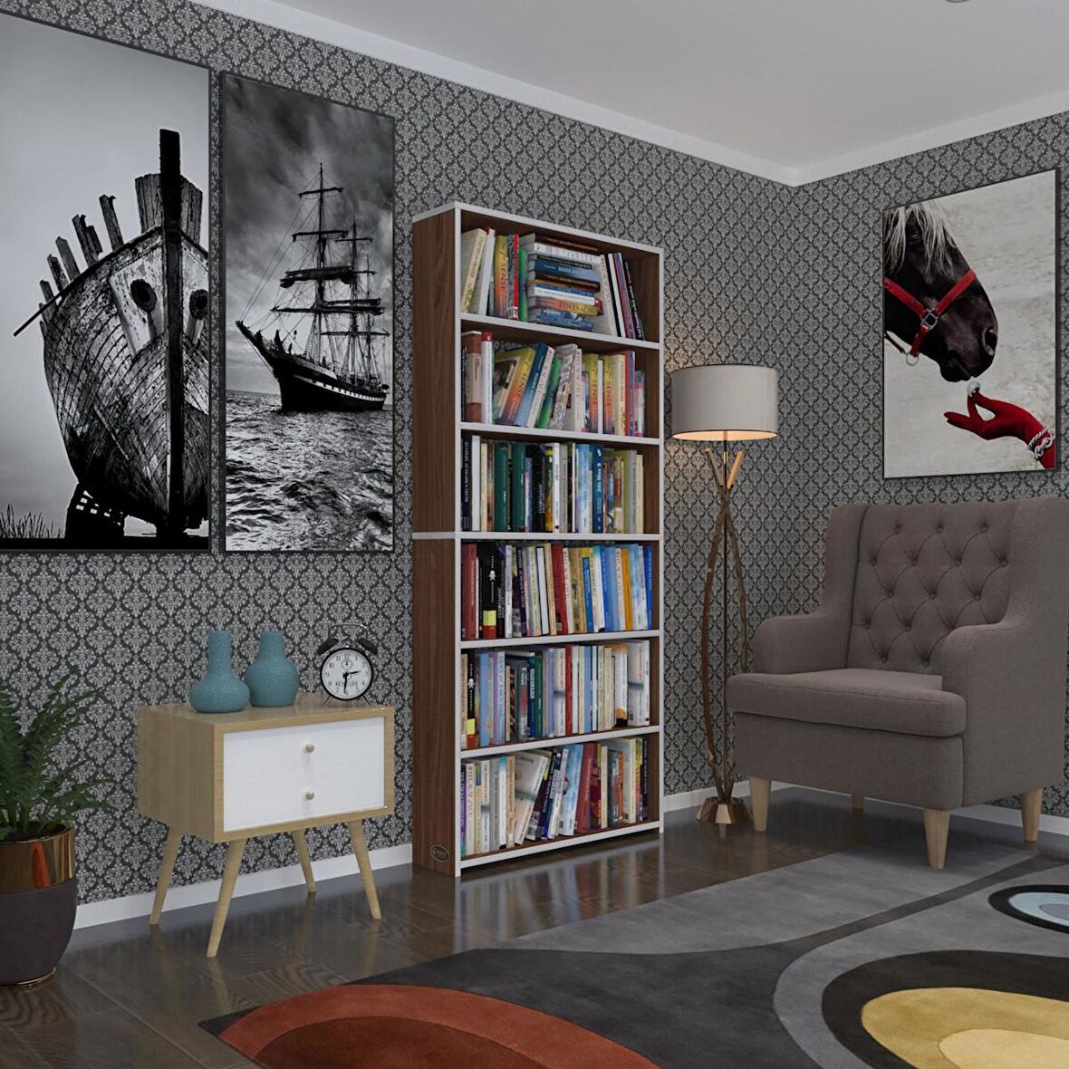 Kenzlife kitaplık süper ga 180*80*19 cvz 6 katlı tek bölme çift bölme opsiyonlu ofis mutfak banyo dolabı arkalıksız