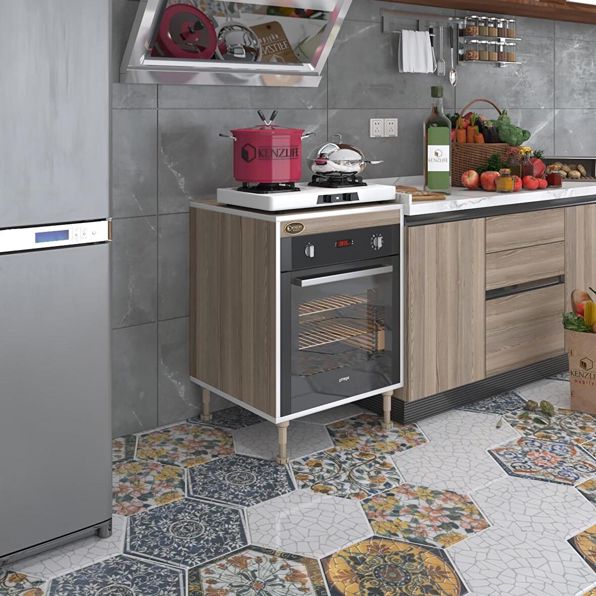 Kenzlife ankastre modülü kabini pança tantra crd 89-81*60*56 fırın ocak dolabı ayarlı ayaklı üstü kapalı 