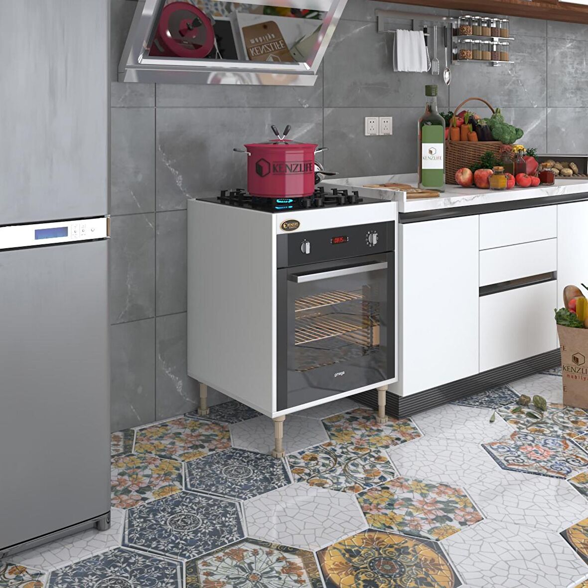 Kenzlife ankastre modülü kabini lev yaşin byz 89-81*60*56 fırın ocak dolabı ayarlı ayaklı 