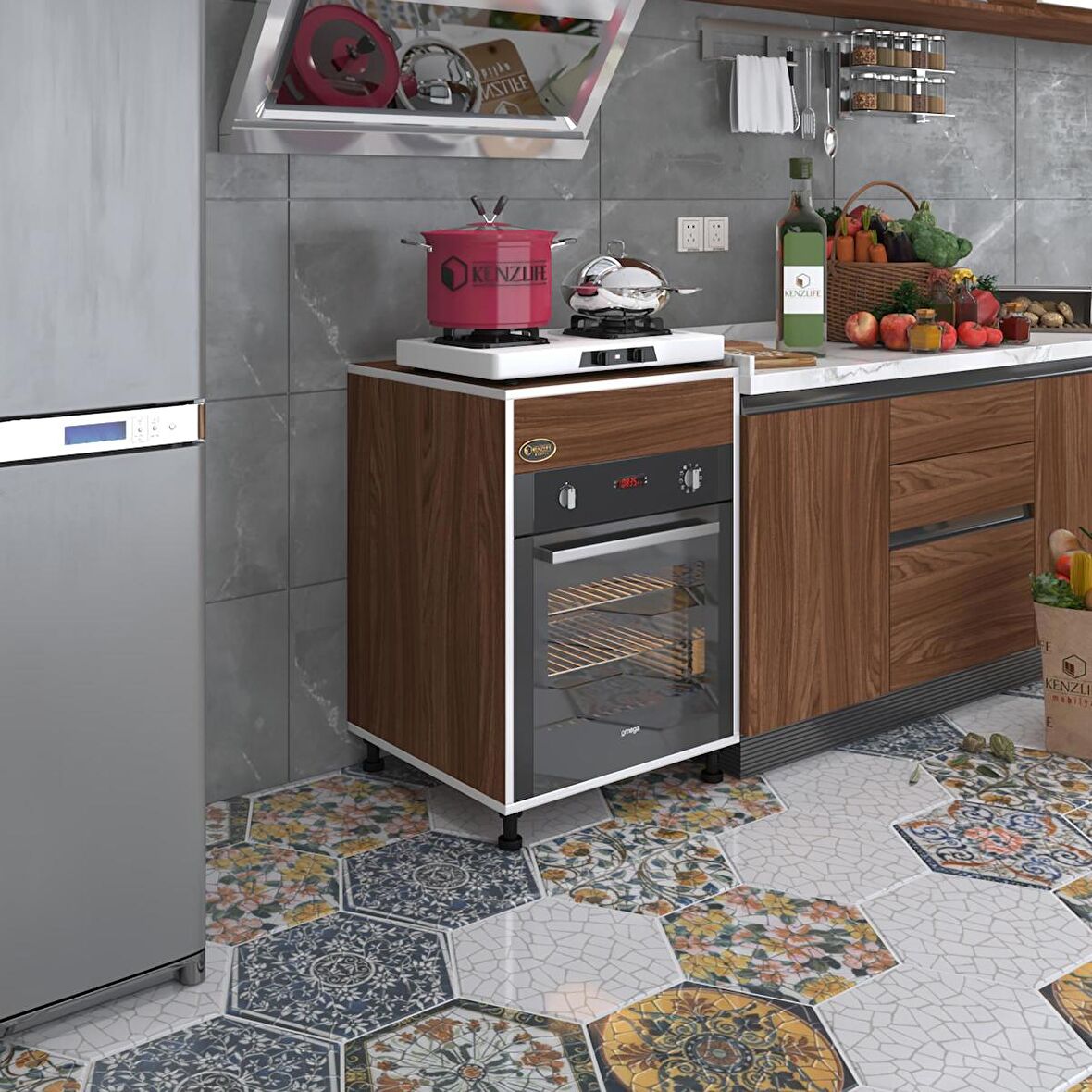 Kenzlife ankastre modülü kabini kalimera cvz 85*60*56 fırın ocak dolabı ayarlı ayaklı üstü kapalı 