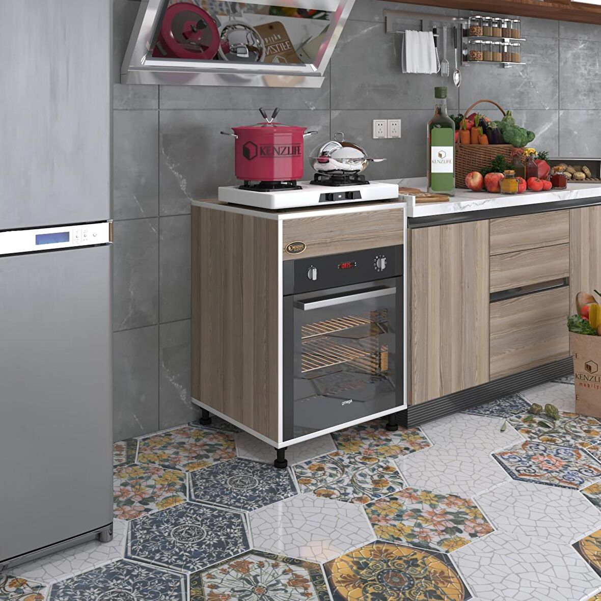 Kenzlife ankastre modülü kabini kalimera crd 85*60*56 fırın ocak dolabı ayarlı ayaklı üstü kapalı 