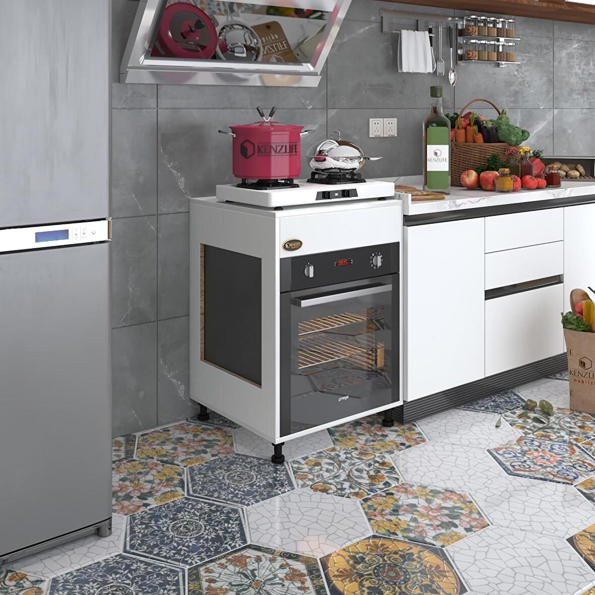 Kenzlife ankastre modülü kabini tilkowski3 byz 85*60*56 fırın ocak dolabı ayarlı ayaklı üstü kapalı 