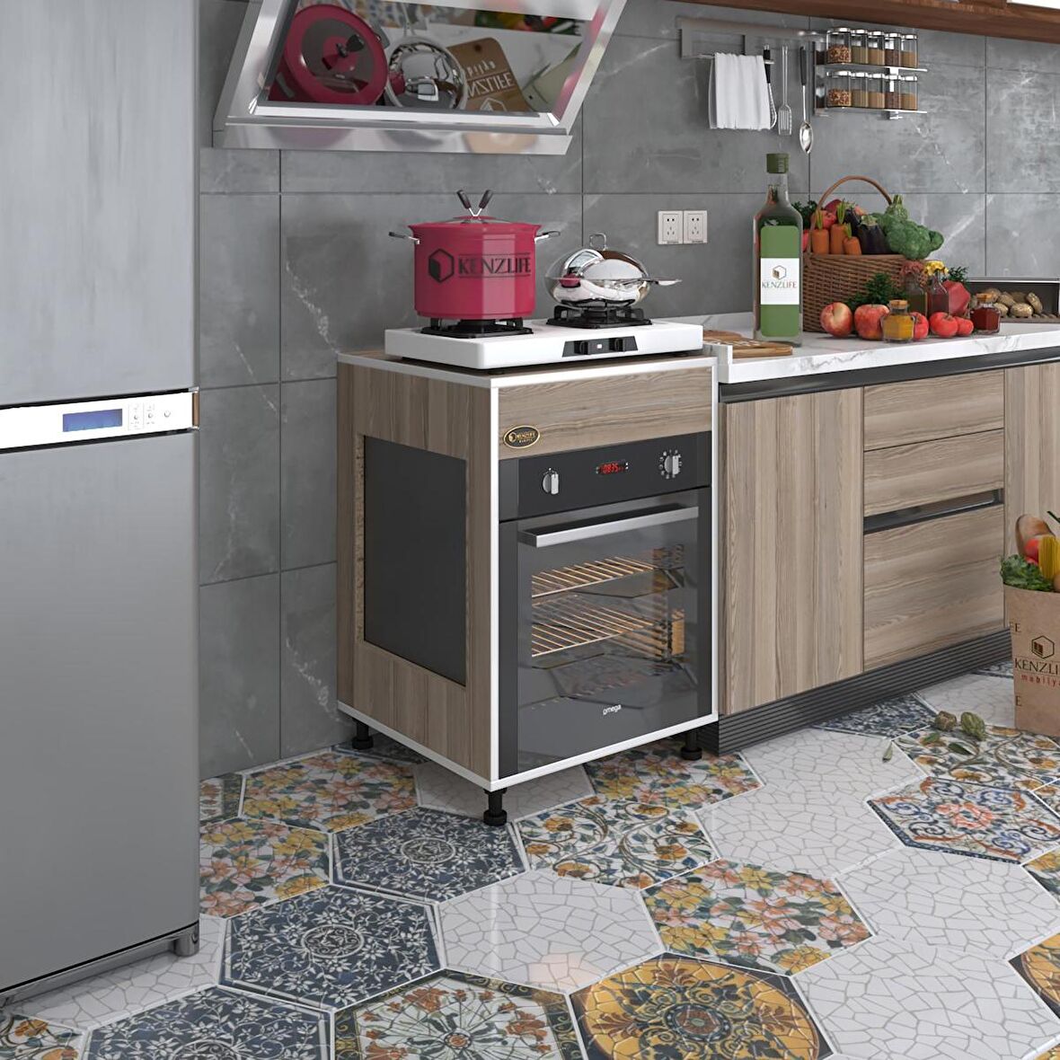 Kenzlife ankastre modülü kabini tilkowski3 crd 85*60*56 fırın ocak dolabı ayarlı ayaklı üstü kapalı 