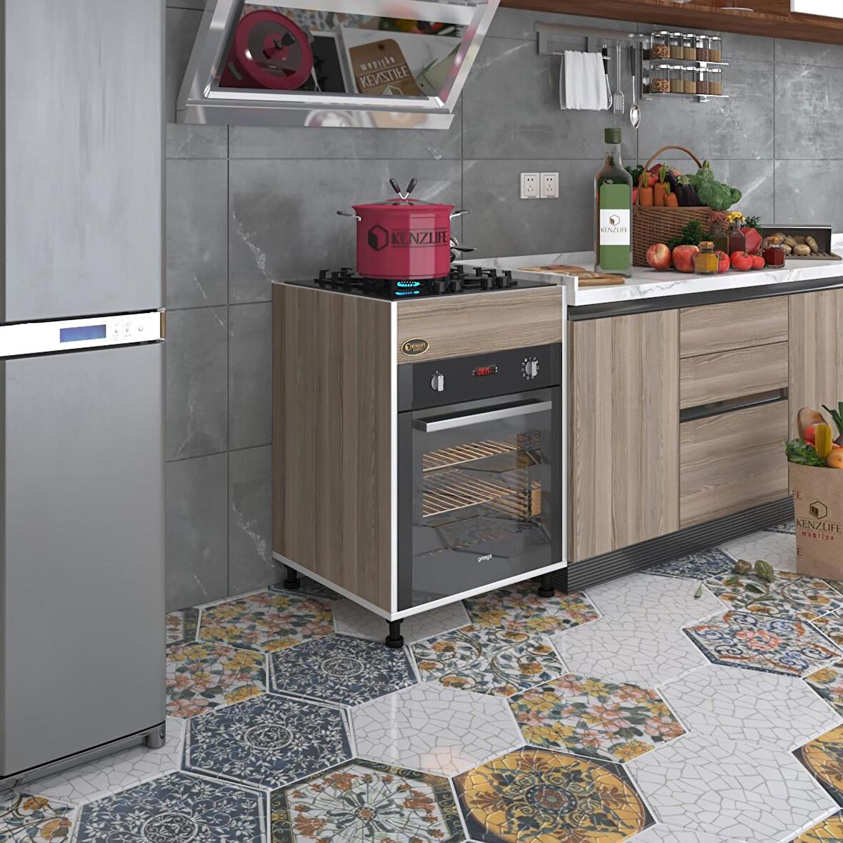 Kenzlife ankastre modülü kabini şirpençe crd 85*60*56 fırın ocak dolabı ayarlı ayaklı üstten 