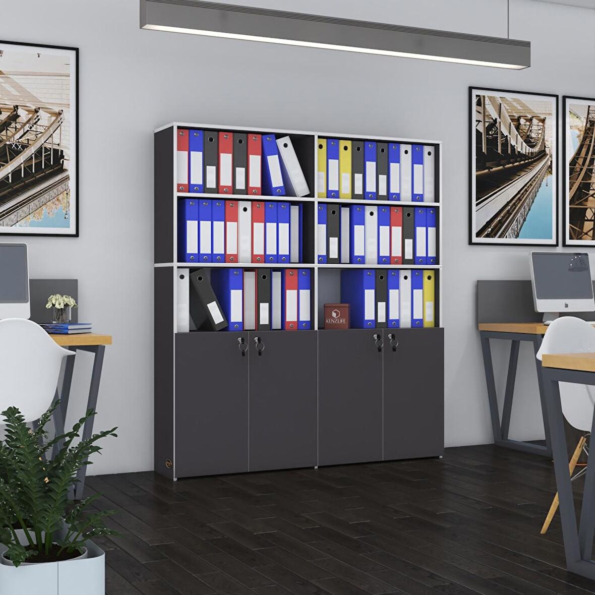 Kenzlife klasör dolabı kilitli ılgar gri 175*160*30 klasörlük kitaplık ofis arkalıksız