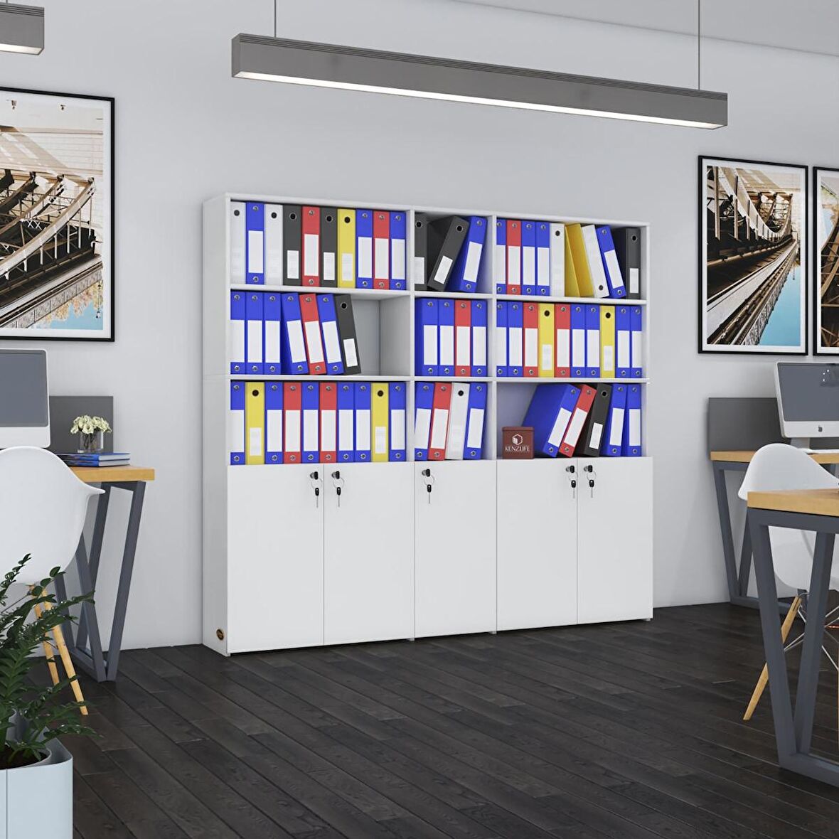 Kenzlife klasör dolabı kilitli gökbörü byz 175*200*30 klasörlük kitaplık ofis arkalıksız