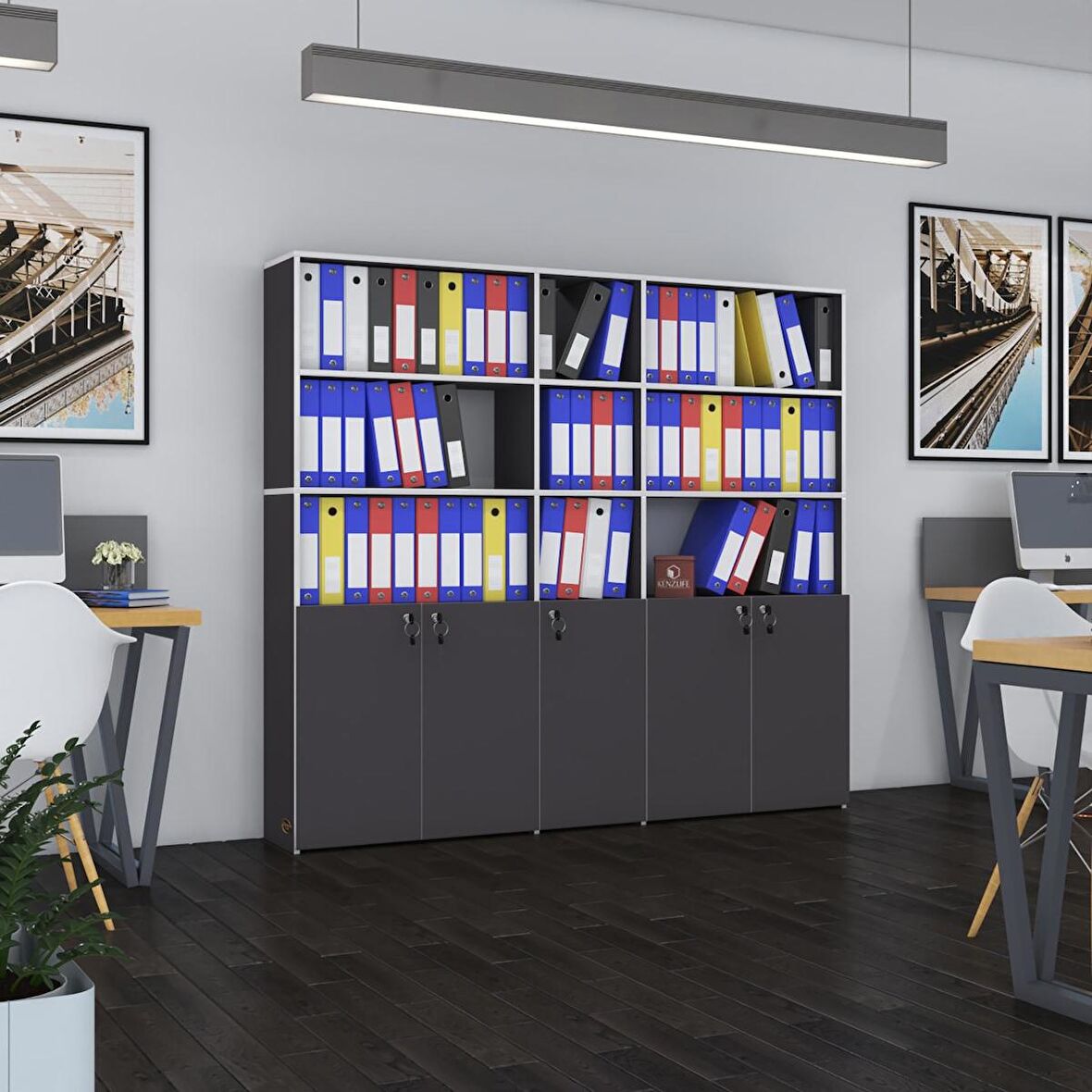 Kenzlife klasör dolabı kilitli gökbörü gri 175*200*30 klasörlük kitaplık ofis arkalıksız