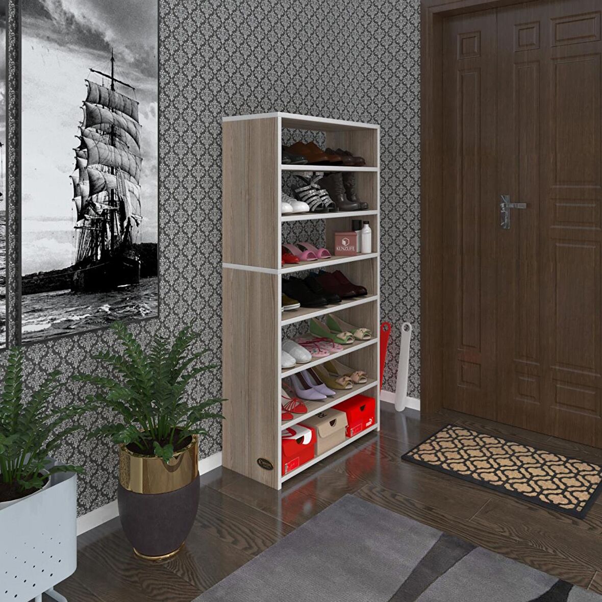 Kenzlife ayakkabılık goya crd 140*70*30 arkalıksız ayakkabı ofis dolabı iki bölme