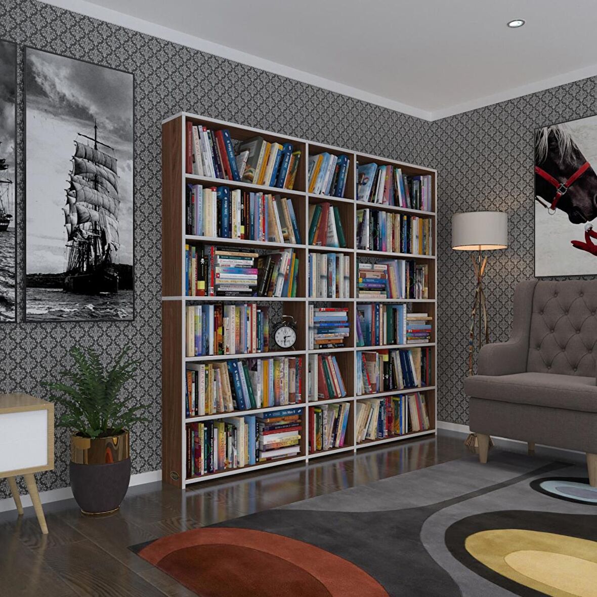Kenzlife kitaplık süper ga 180*200*19 cvz 6 katlı 3 bölme çift bölme opsiyonlu ofis mutfak banyo dolabı arkalıksız