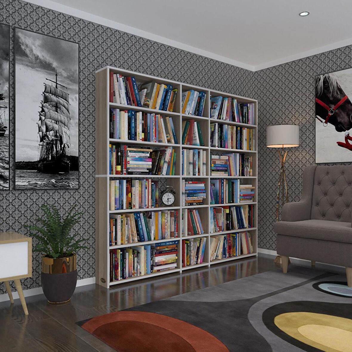 Kenzlife kitaplık süper ga 180*200*19 crd 6 katlı 3 bölme çift bölme opsiyonlu ofis mutfak banyo dolabı arkalıksız