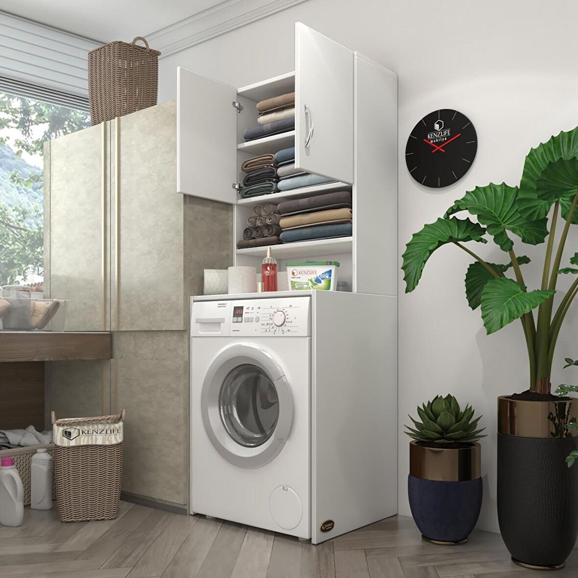 Kenzlife çamaşır makinesi dolabı hayzummdf byz 180*066*55 % 100 mdf full mdf banyo kiler çift kapaklı arkalıklı