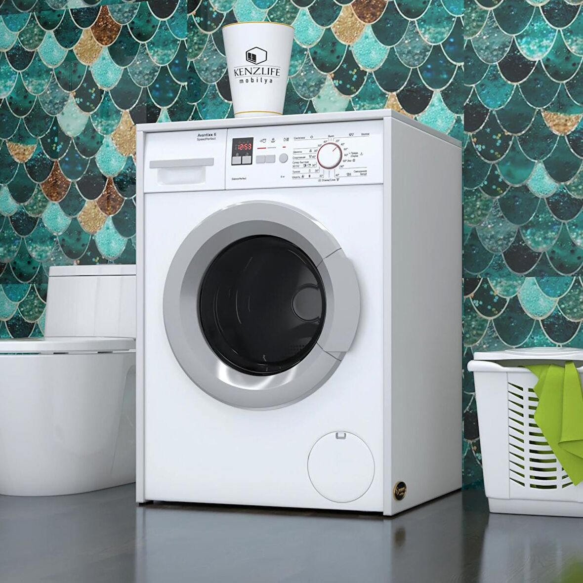 Kenzlife çamaşır makinesi dolabı naummdf byz 90*70*60 % 100 mdf full mdf banyo kapaksız arkalıksız