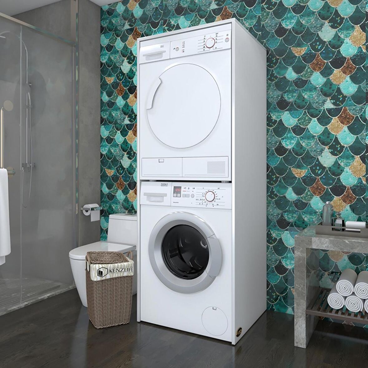 Kenzlife çamaşır-kurutma makinesi dolabı zakharmdf byz 180*70*60 % 100 mdf full mdf banyo kapaksız arkalıksız