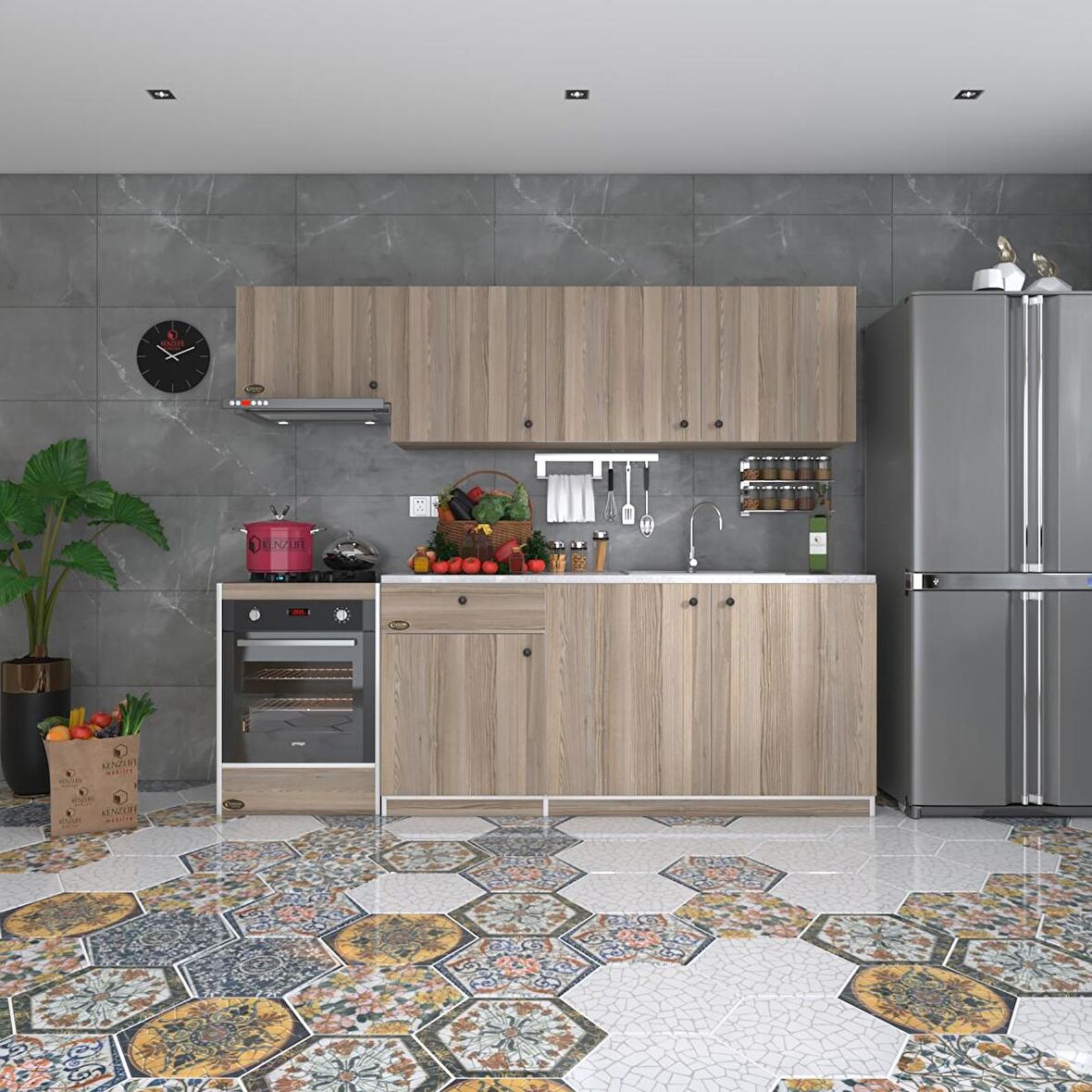 Kenzlife hazır mutfak seti nayakan crd 240 cm genişlik üst tezgahsız ankastre fırın modüllü