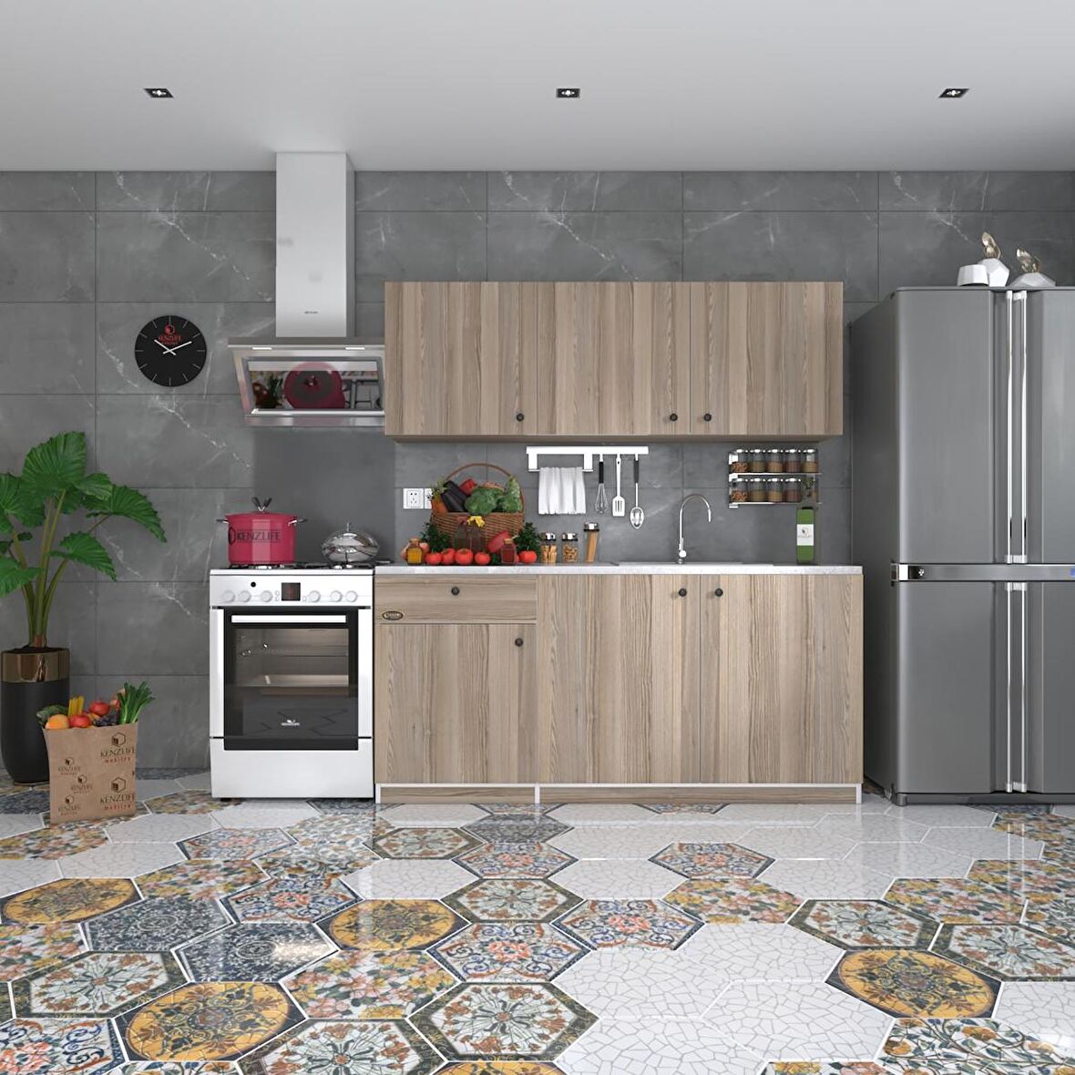 Kenzlife hazır mutfak seti heyula crd 180 cm genişlik üst tezgahsız