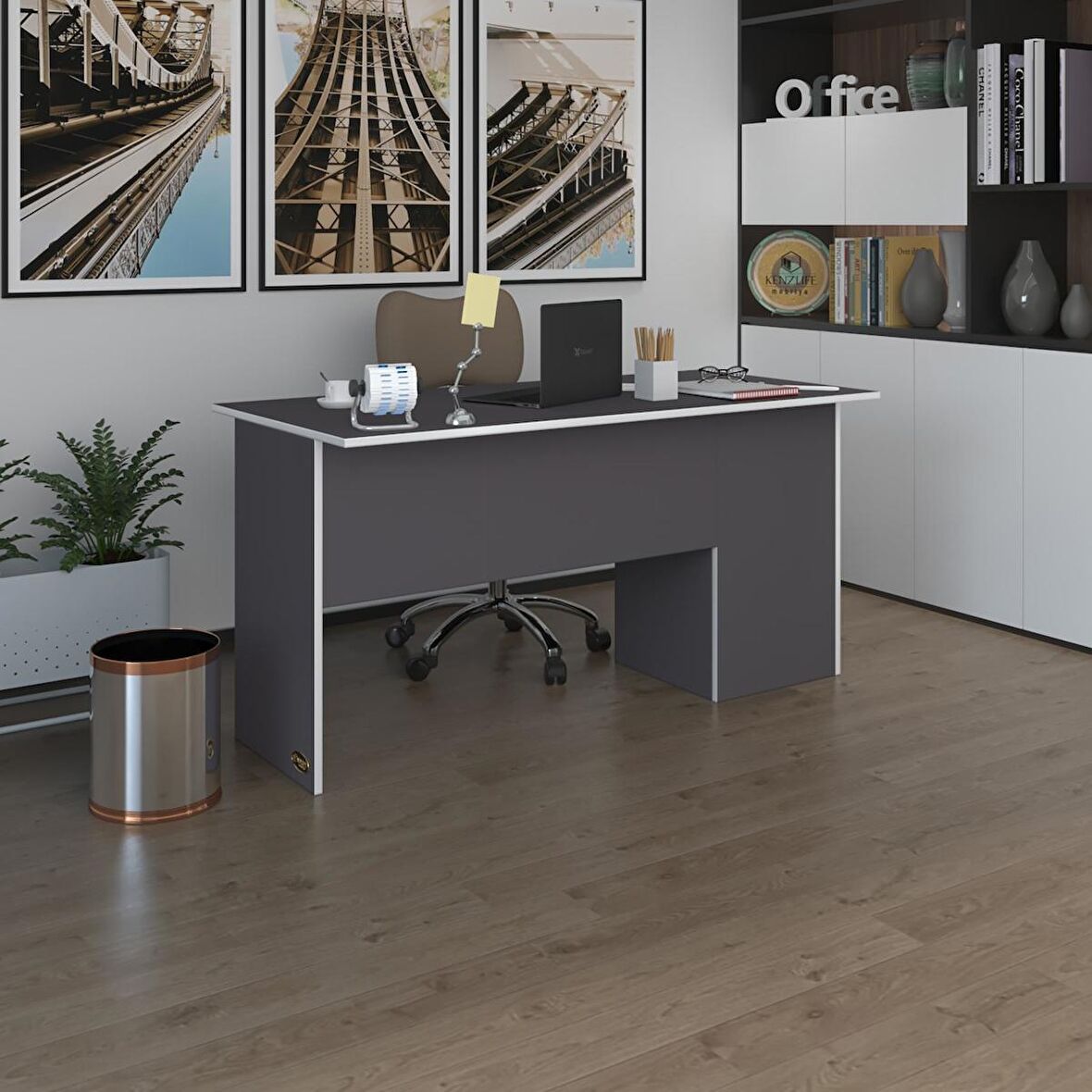 Kenzlife ofis masası miyamoto gri sol 75*110*60 raflı dolap bilgisayar çalışma masası