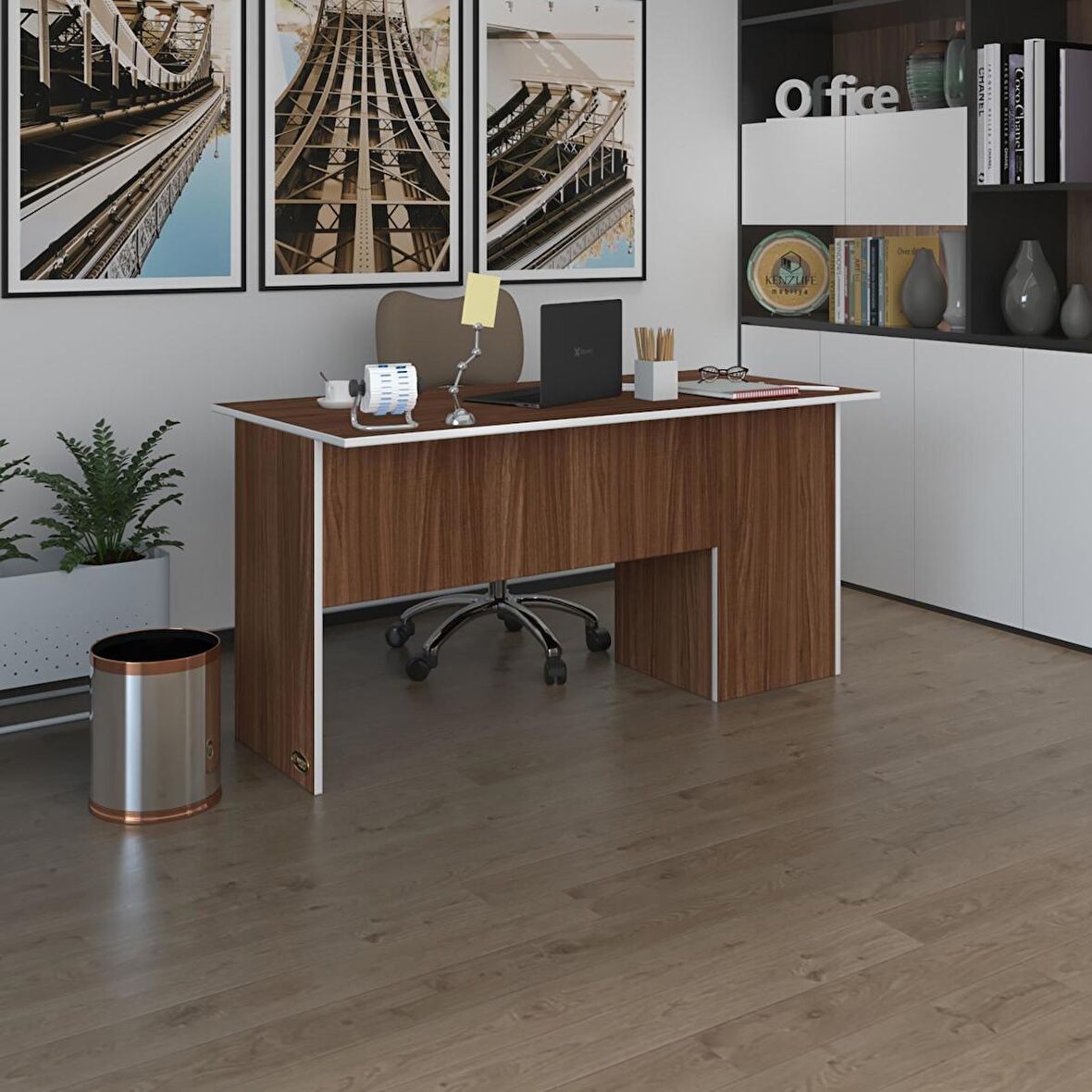 Kenzlife ofis masası miyamoto cvz sol 75*130*60 raflı dolap bilgisayar çalışma masası