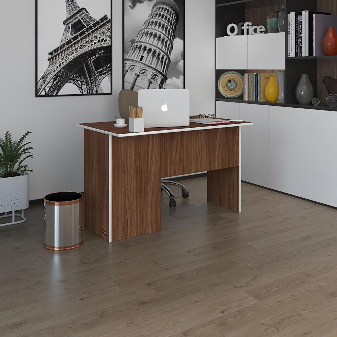 Kenzlife ofis masası miyamoto cvz sağ 75*140*60 raflı dolap bilgisayar çalışma masası