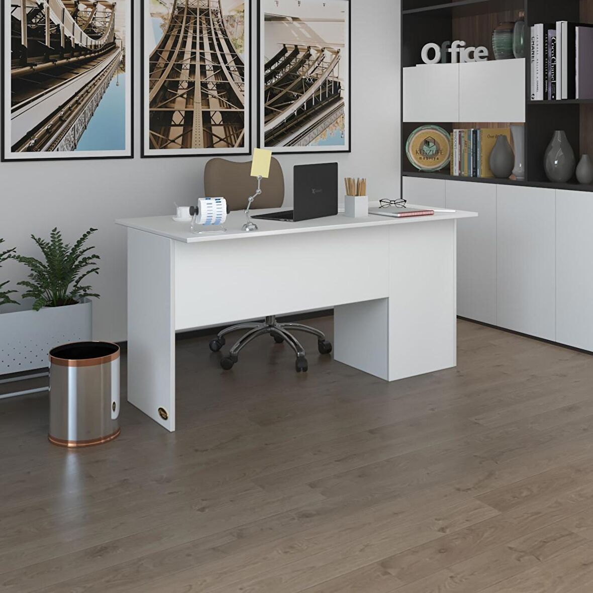 Kenzlife ofis masası miyamoto byz sol 75*160*80 kilitli kapaklı dolap bilgisayar çalışma masası