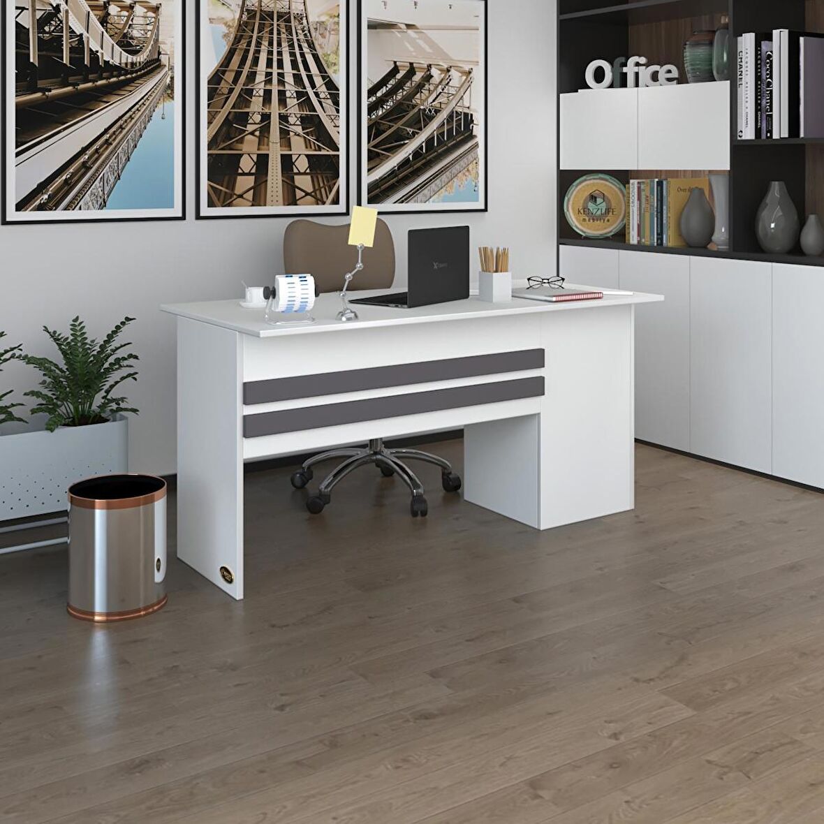 Kenzlife ofis masası kamikaze byz sol 75*130*60 raflı dolap şeritli bilgisayar çalışma masası