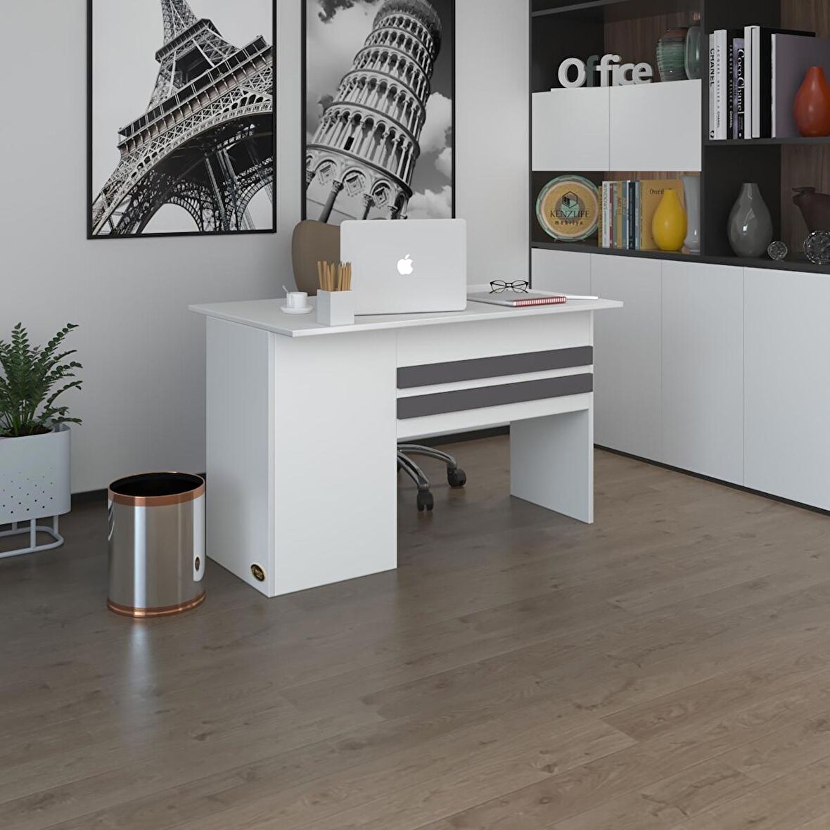 Kenzlife ofis masası kamikaze byz sağ 75*140*60 raflı dolap şeritli bilgisayar çalışma masası