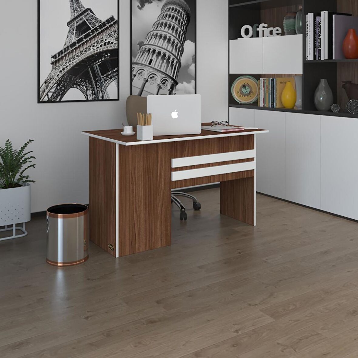 Kenzlife ofis masası kamikaze cvz sağ 75*140*60 raflı dolap şeritli bilgisayar çalışma masası