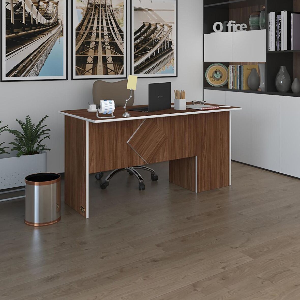 Kenzlife ofis masası yoko ono cvz sol 75*110*60 raflı dolap eşkenar bilgisayar çalışma masası