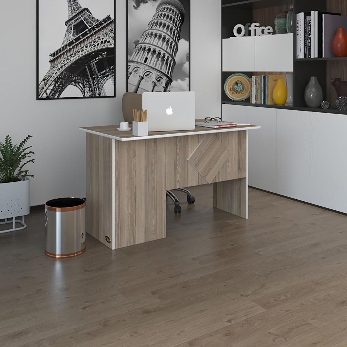 Kenzlife ofis masası yoko ono crd sağ 75*110*80 raflı dolap eşkenar bilgisayar çalışma masası