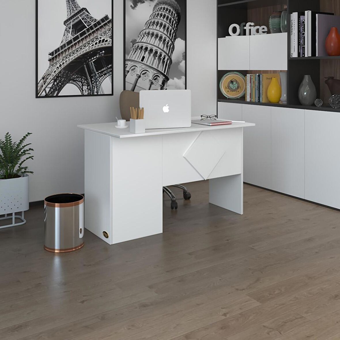 Kenzlife ofis masası yoko ono byz sağ 75*130*80 raflı dolap eşkenar bilgisayar çalışma masası