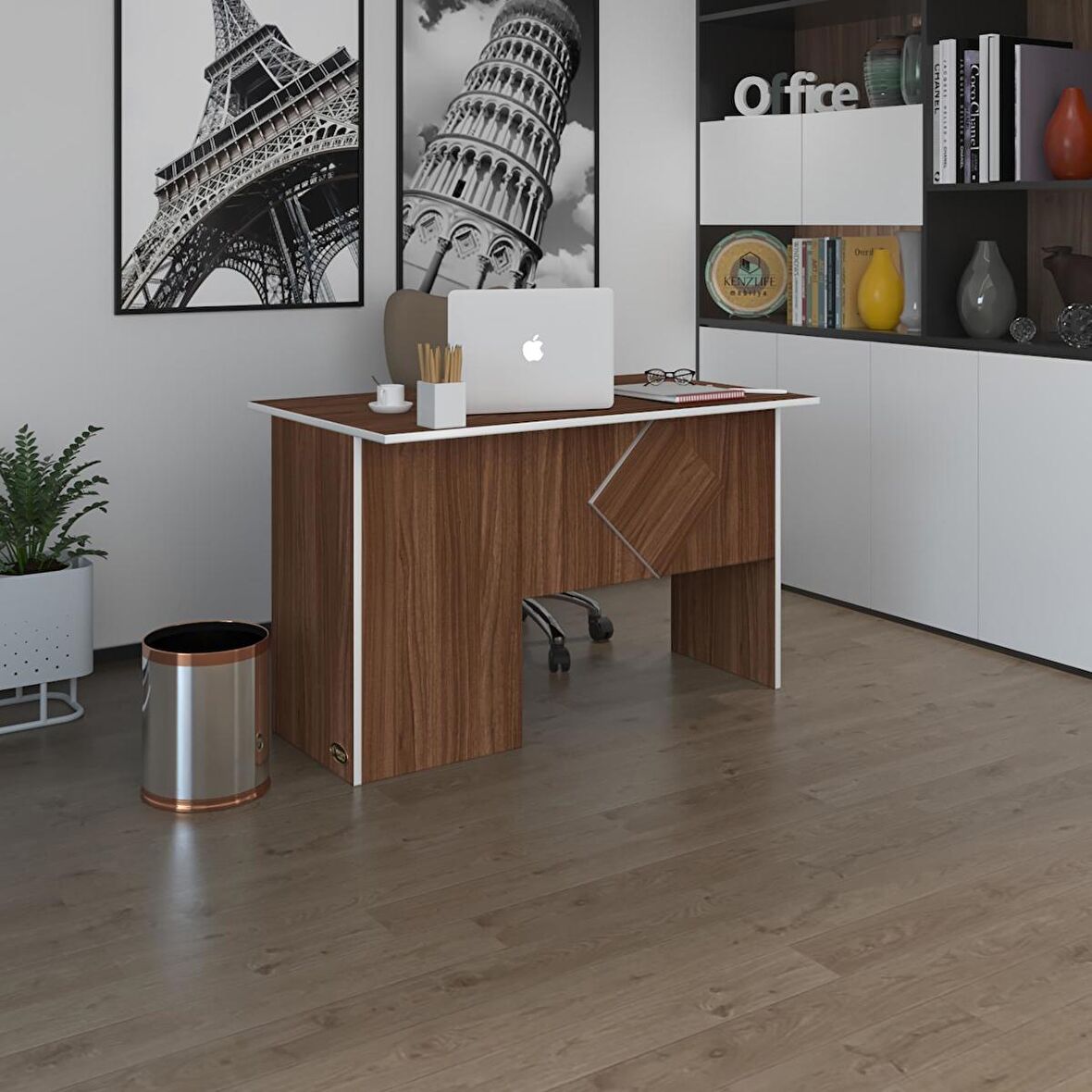 Kenzlife ofis masası yoko ono cvz sağ 75*160*80 raflı dolap eşkenar bilgisayar çalışma masası