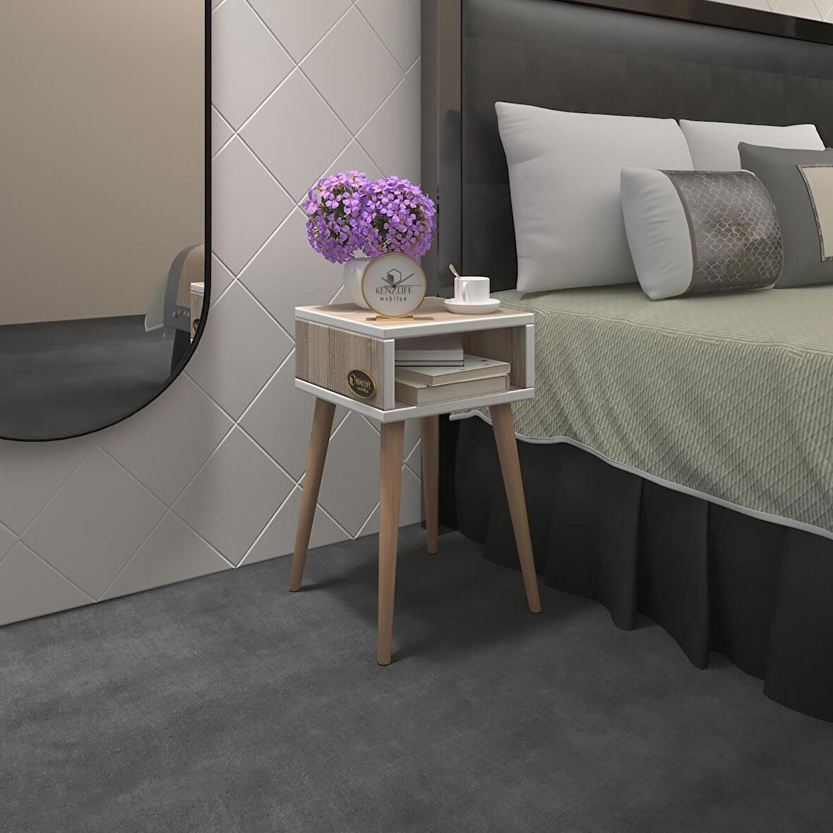 Kenzlife komodin ragnarok crd 49*29*29 komidin ahşap ayaklı