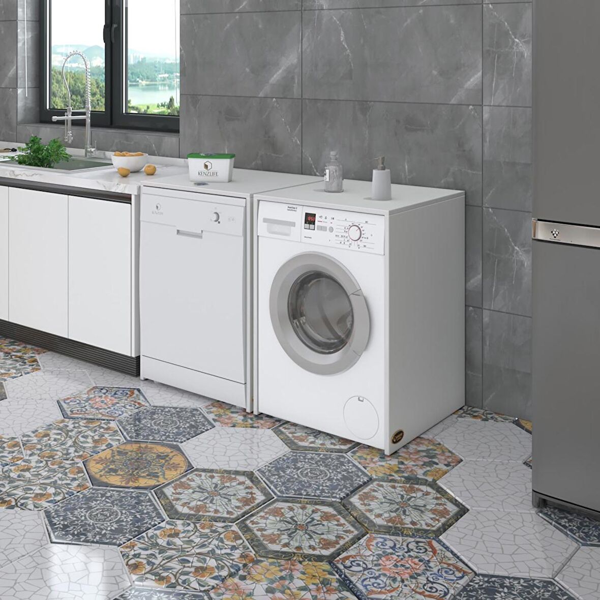 Kenzlife çamaşır&kurutma&bulaşık makinesi dolabı naumkare byz 90*140*60 kapaksız arkalıksız
