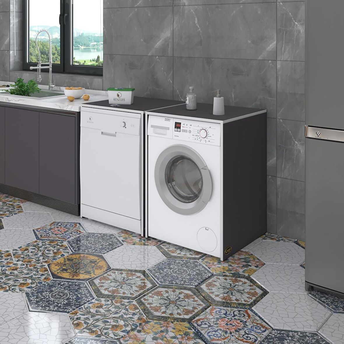Kenzlife çamaşır&kurutma&bulaşık makinesi dolabı naumkare gri 90*140*60 kapaksız arkalıksız