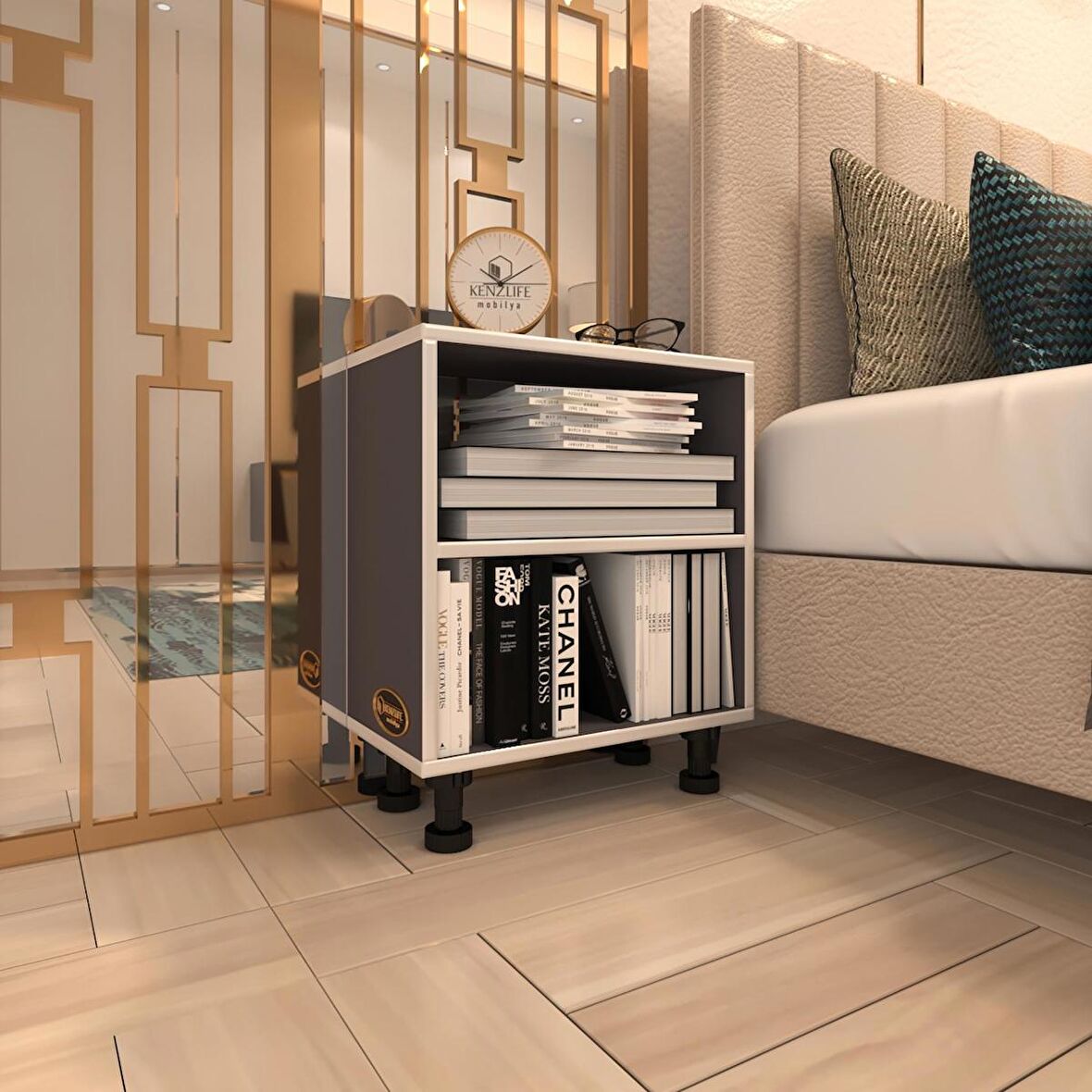 Kenzlife komodin tereşkova gri 47*39*19 mutfak banyo ofis dolabı komidin siyah ayaklı (m)