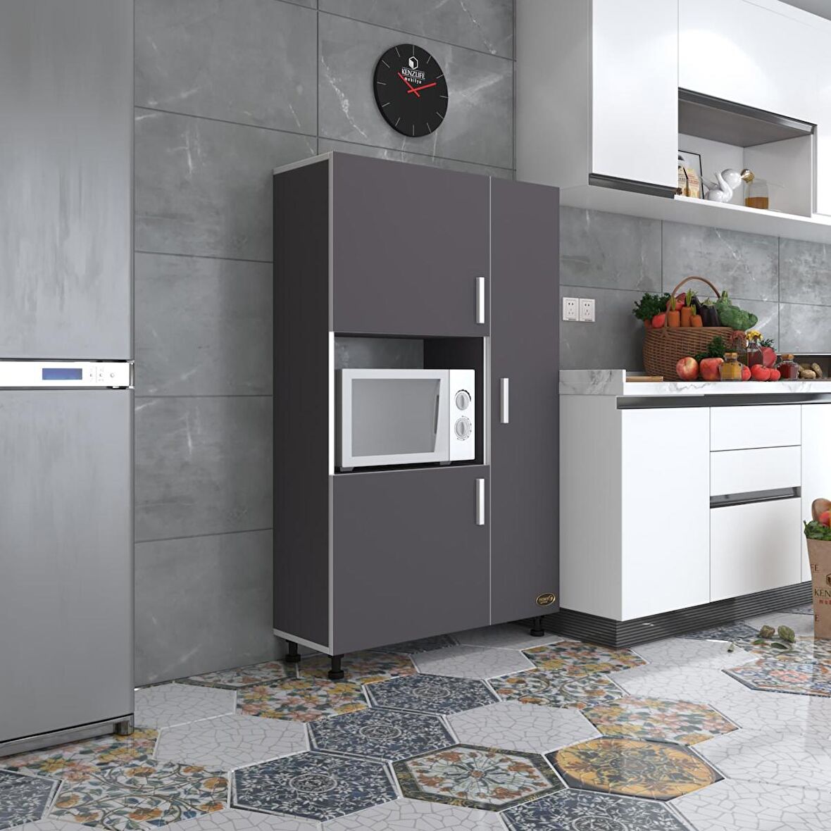 Kenzlife mini fırın dolabı alpkuntsol gri 148*90*30 ayaklı mikroalga midi fırın mutfak