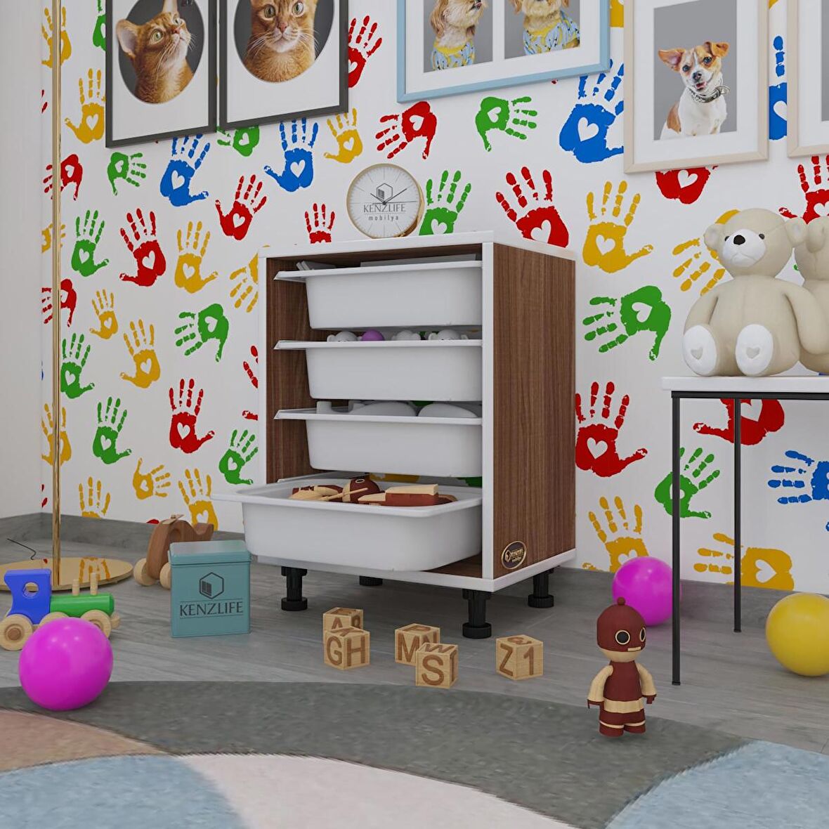 Kenzlife sepetli mutfak dolabı ruberu cvz 062x45x30 banyo oyuncak çamaşır beyaz 4 lü sepet