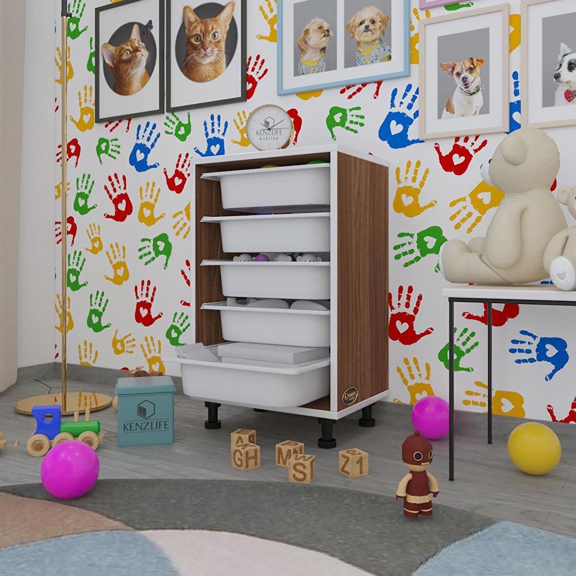 Kenzlife sepetli mutfak dolabı ruberu cvz 074x45x30 banyo oyuncak çamaşır beyaz 5 li sepet