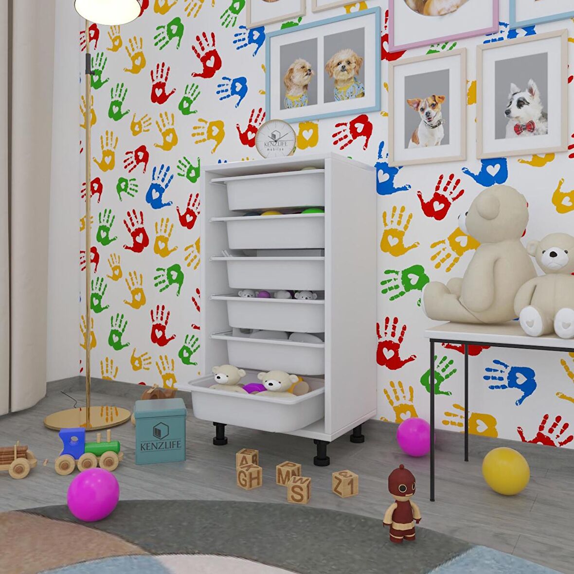 Kenzlife sepetli mutfak dolabı ruberu byz 086x45x30 banyo oyuncak çamaşır beyaz 6 lı sepet