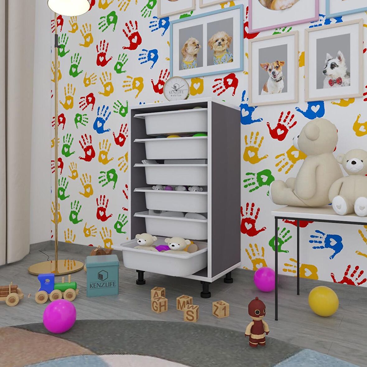Kenzlife sepetli mutfak dolabı ruberu gri 086x45x30 banyo oyuncak çamaşır beyaz 6 lı sepet