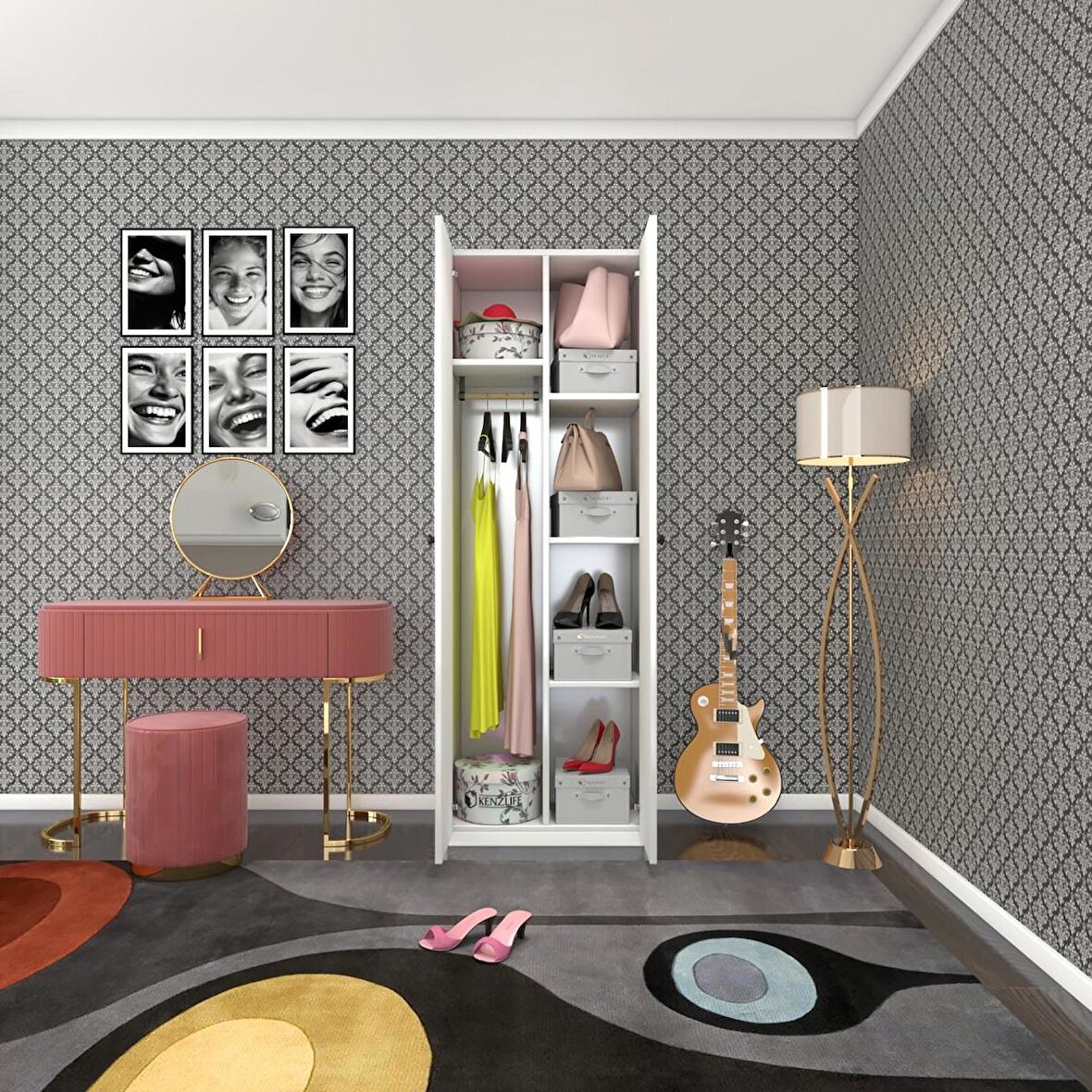Kenzlife gardırop 2 kapılı kapaklı leylak byz 173*60*42 gardolap dolap ofis